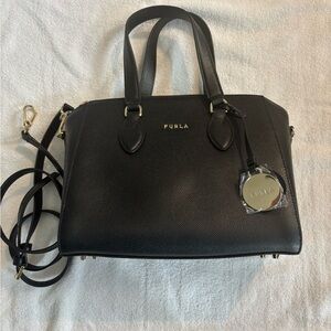 Furla Black Satchel with Gold Accents